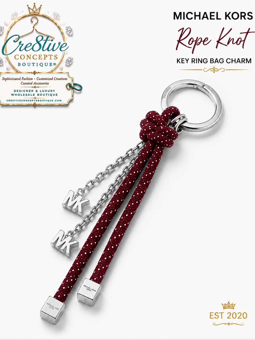 Michael Kors, Rope Knot Key Ring/Bag Charm-Silver Hardware - Picture 3 of 6